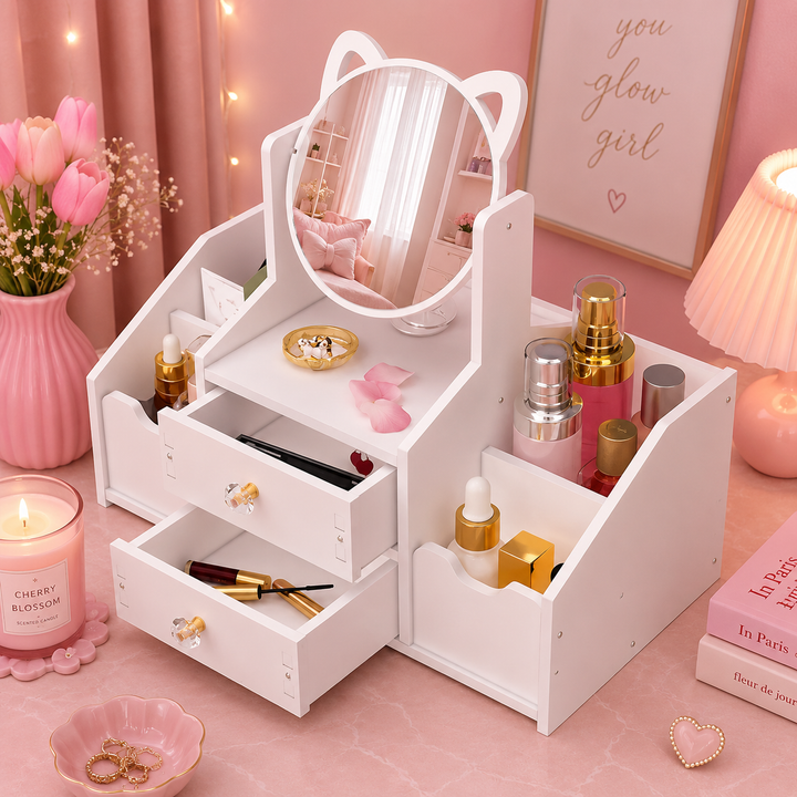 Cat mirror desk organizer