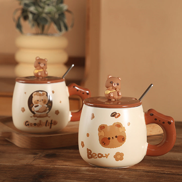 Bear mug with lid and spoon