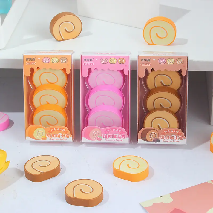 Kawaii swiss roll eraser set