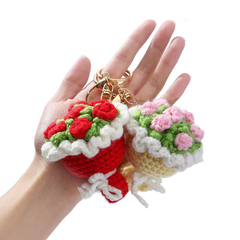 Flower crochet bouquet keychain