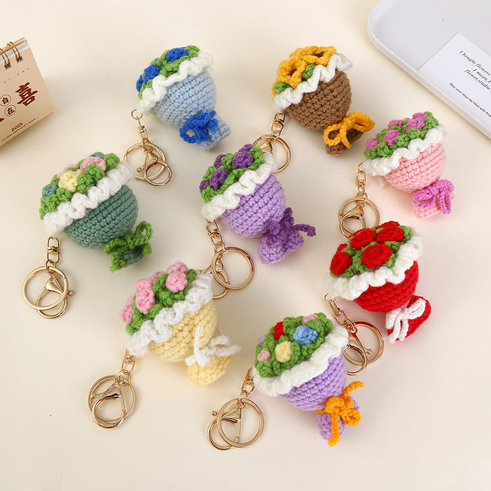 Flower crochet bouquet keychain