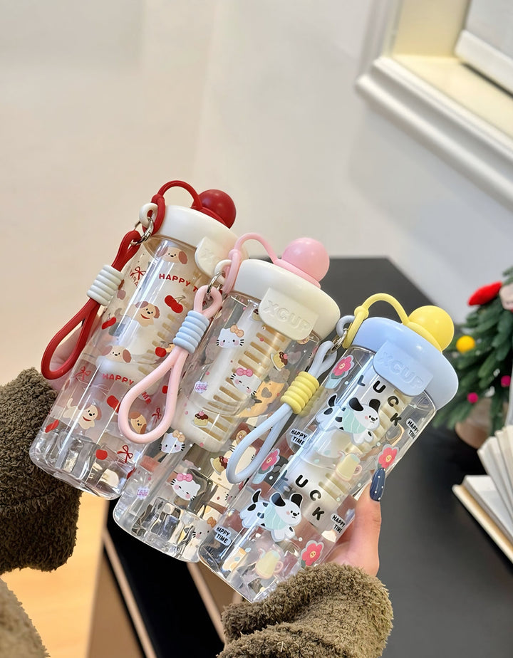 Kawaii cartoon water bottle with wrist strap