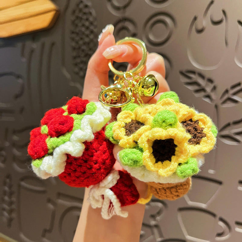 Flower crochet bouquet keychain