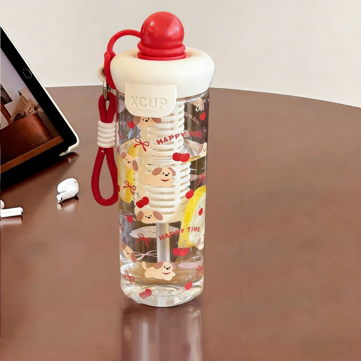 Kawaii cartoon water bottle with wrist strap