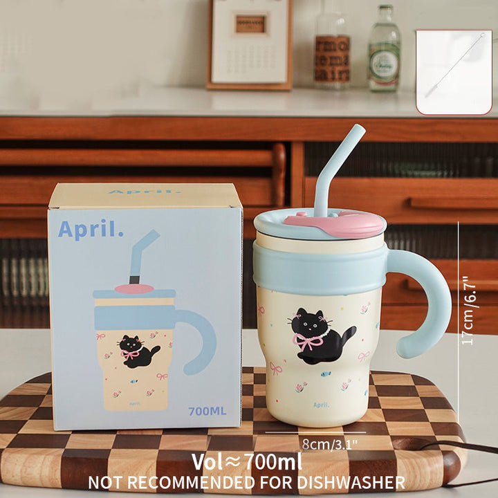 Kawaii cat sipper with straw