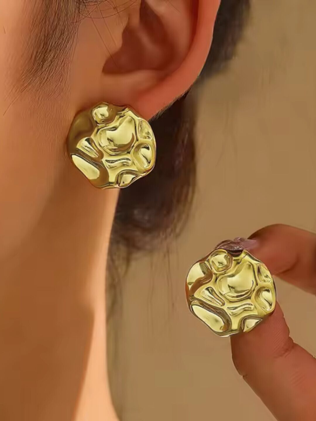 Gold coin anti tarnish earrings
