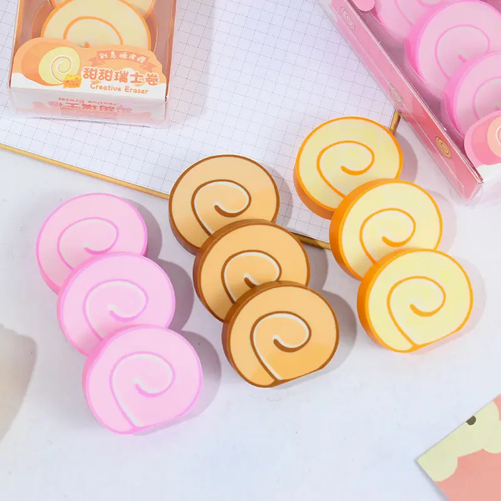 Kawaii swiss roll eraser set
