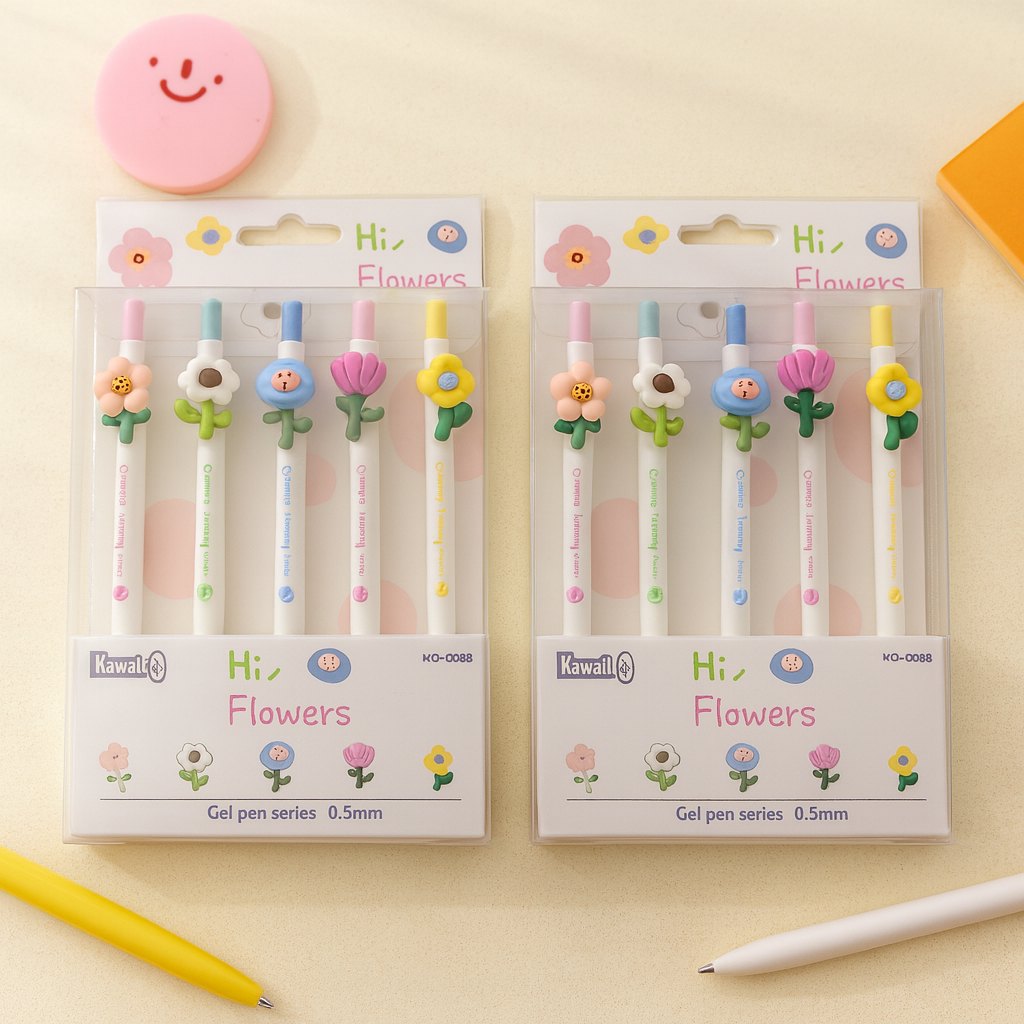 Flower gel pen set of 5