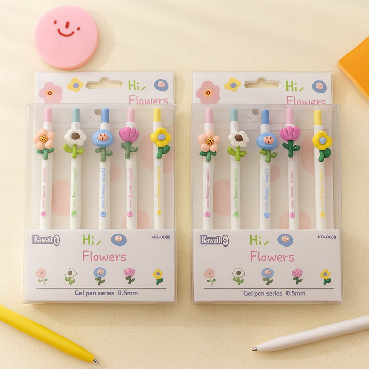 Flower gel pen set of 5