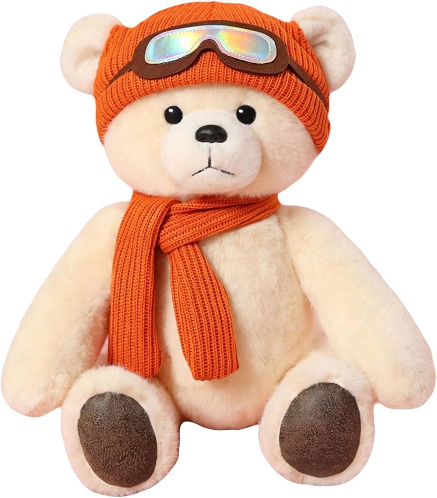 Kawaii teddy bear with scarf and glasses