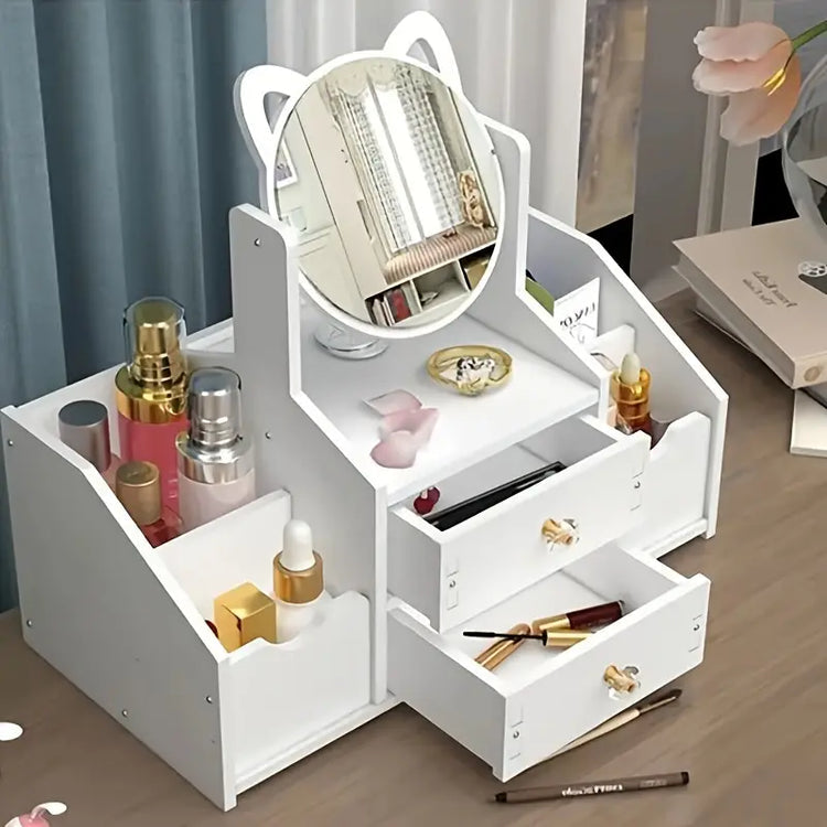 Cat mirror desk organizer
