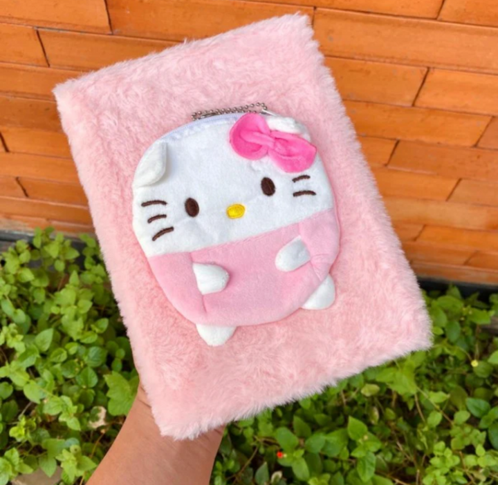 Hello kitty fur notebook with pouch