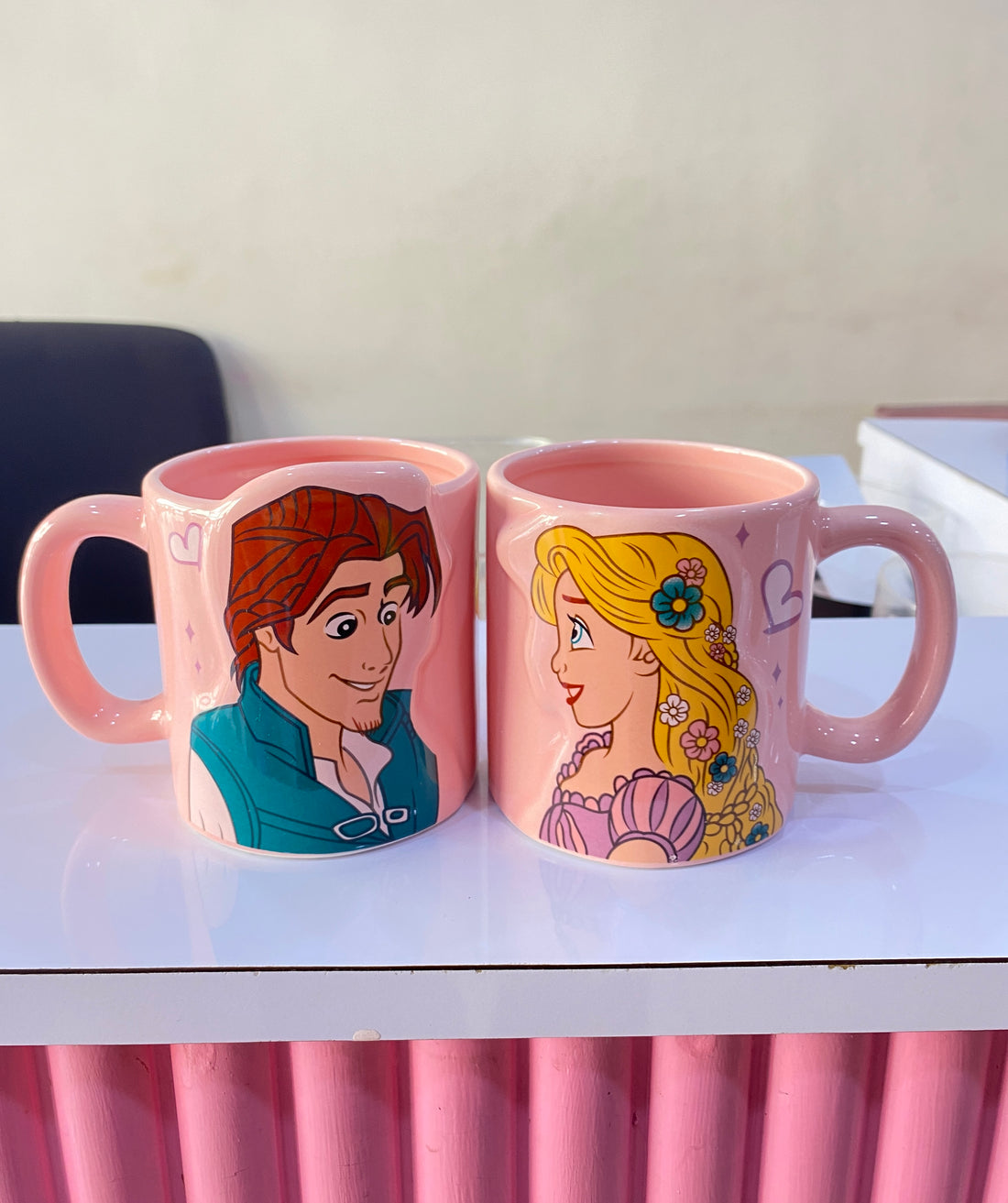 Rapunzel and Flynn Rider ceramic couple mug set