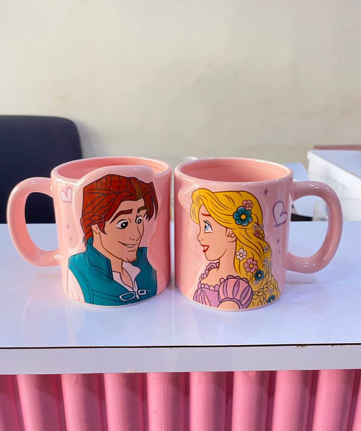 Rapunzel and Flynn Rider ceramic couple mug set