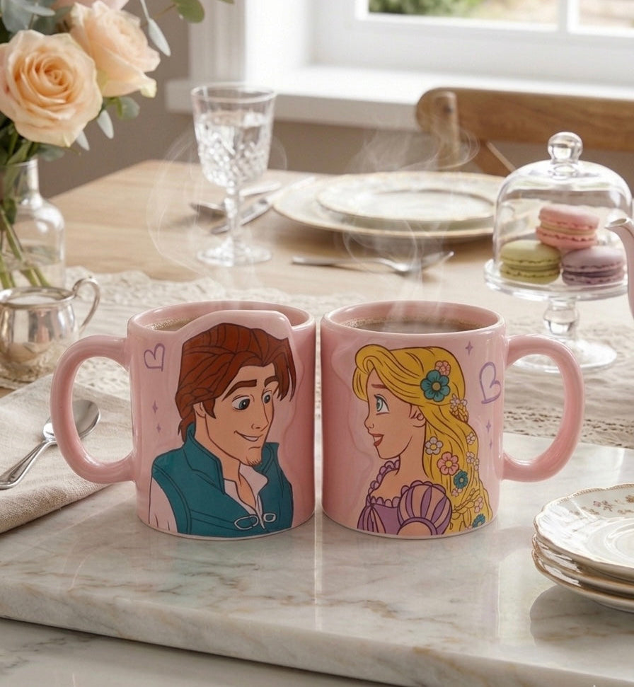 Rapunzel and Flynn Rider ceramic couple mug set