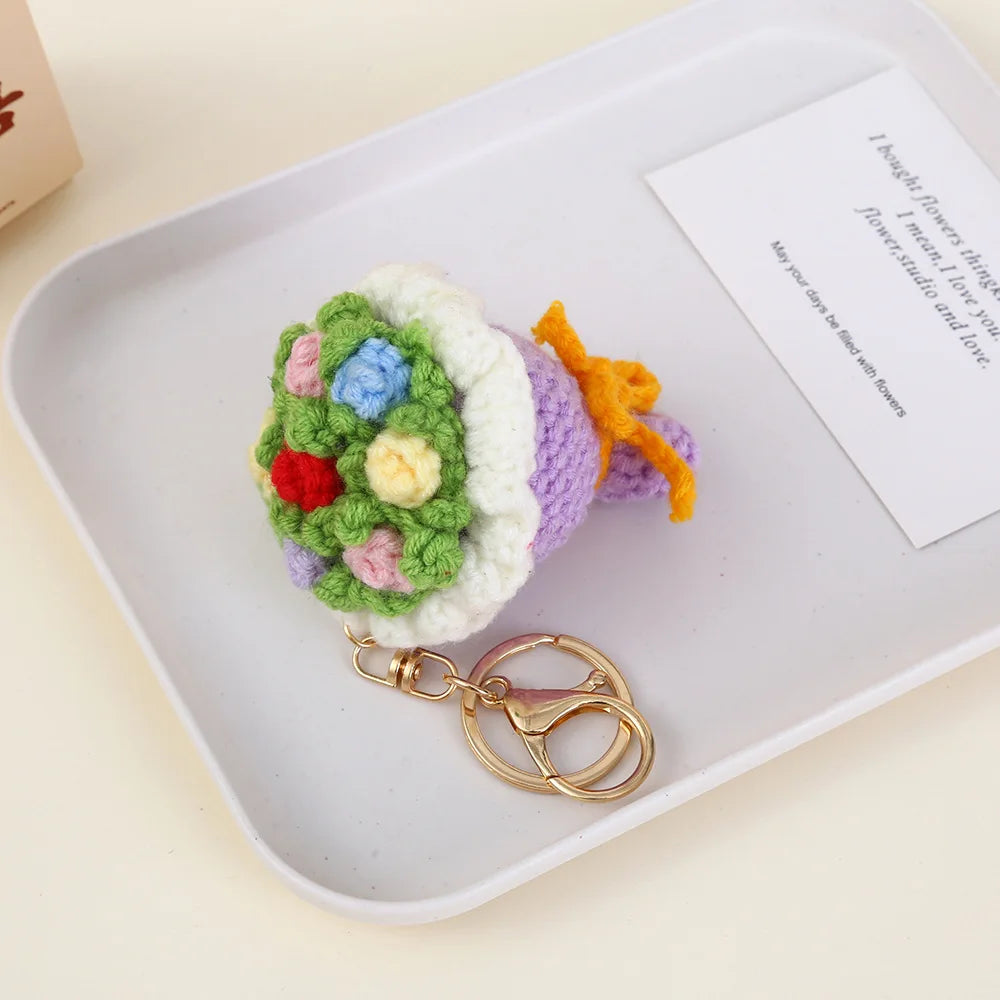 Flower crochet bouquet keychain