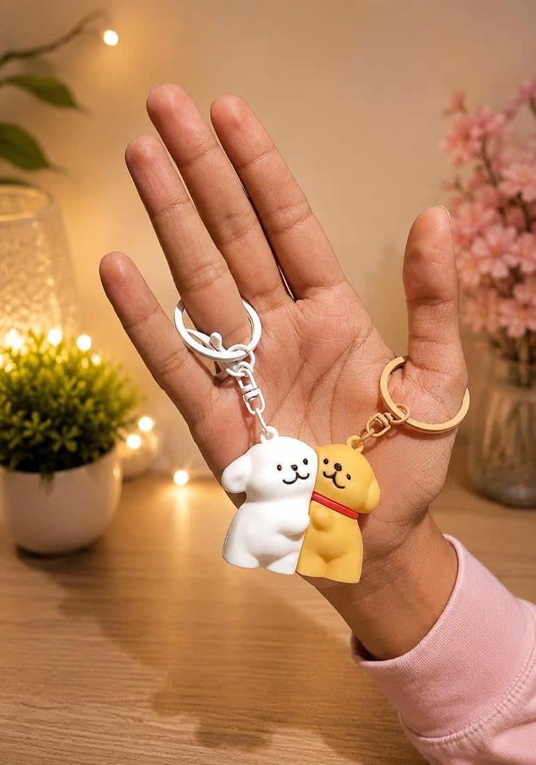 Kawaii dog hugging keychain