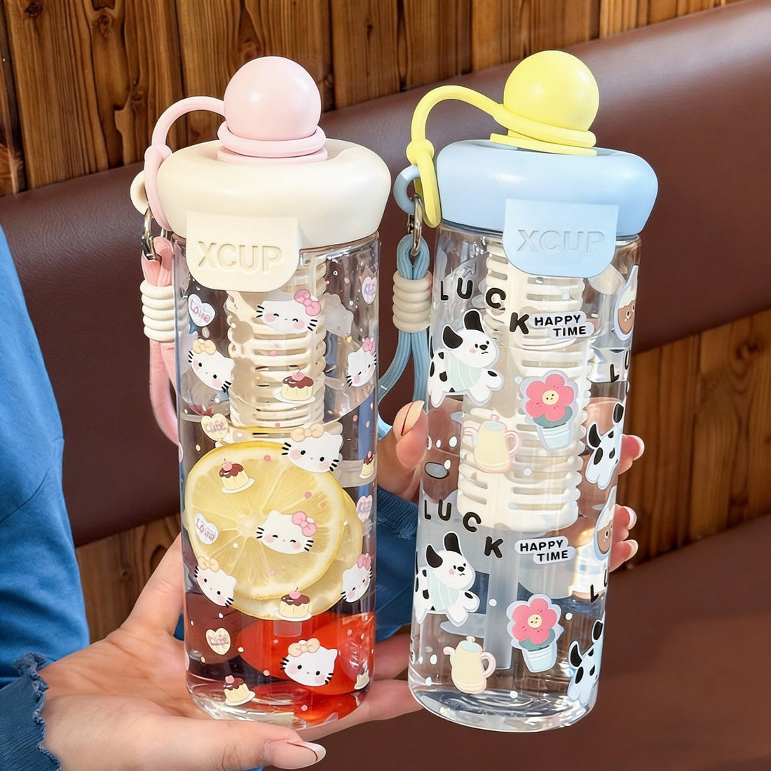 Kawaii cartoon water bottle with wrist strap