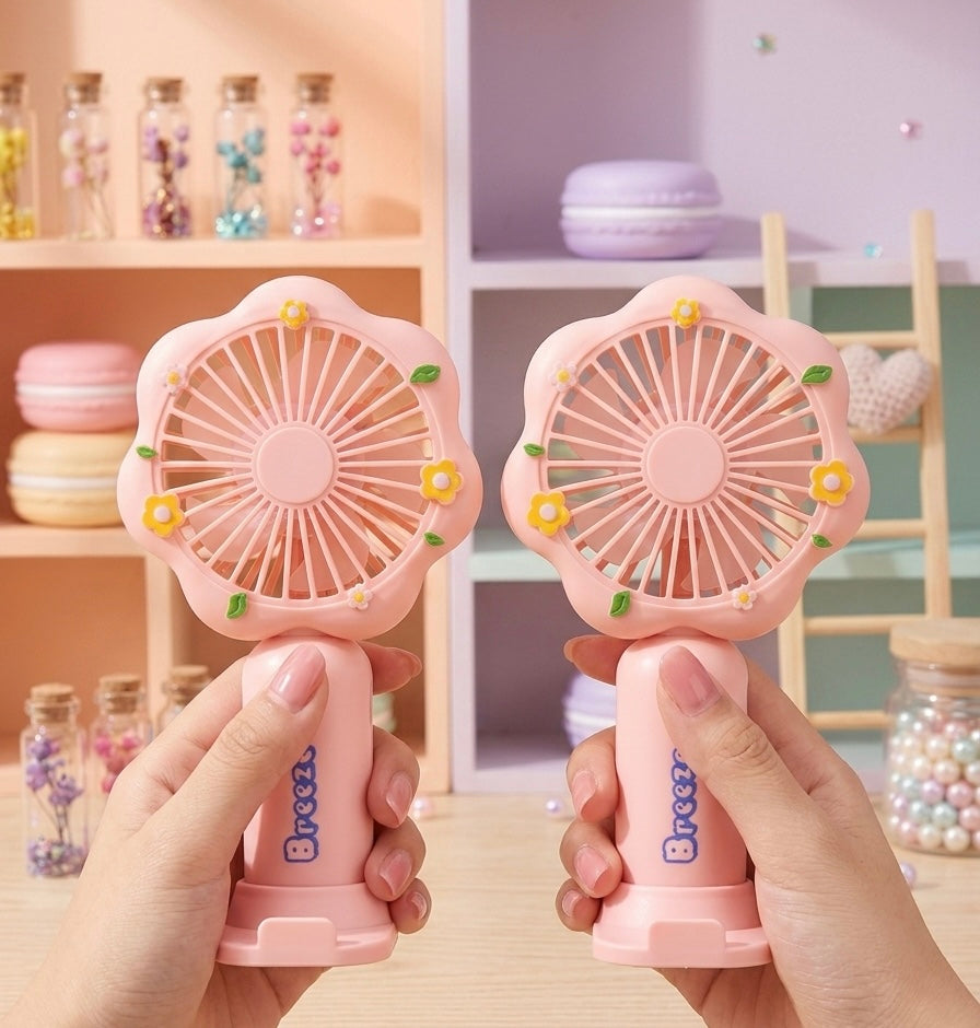 Flower hand fan with phone stand