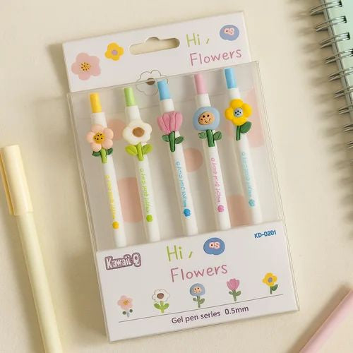 Flower gel pen set of 5