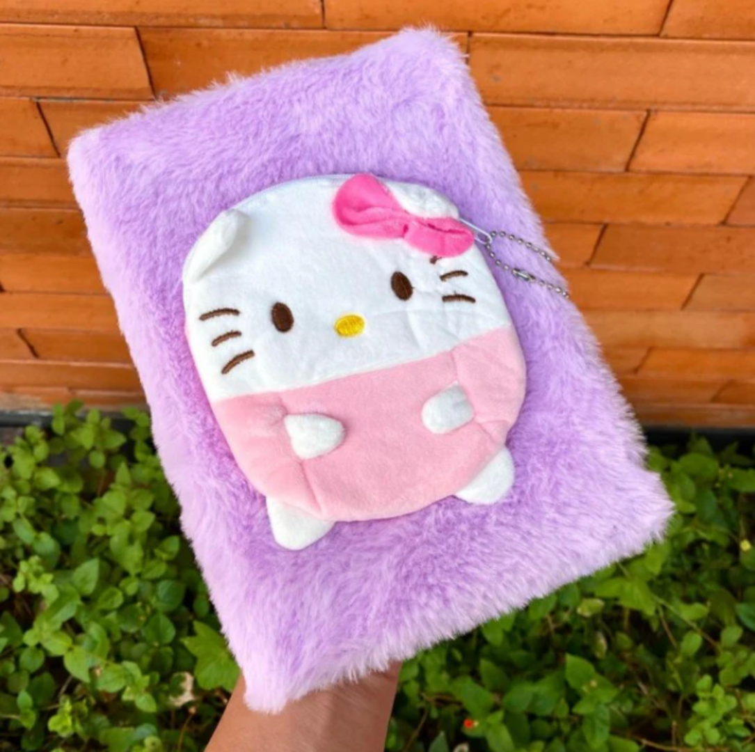 Hello kitty fur notebook with pouch