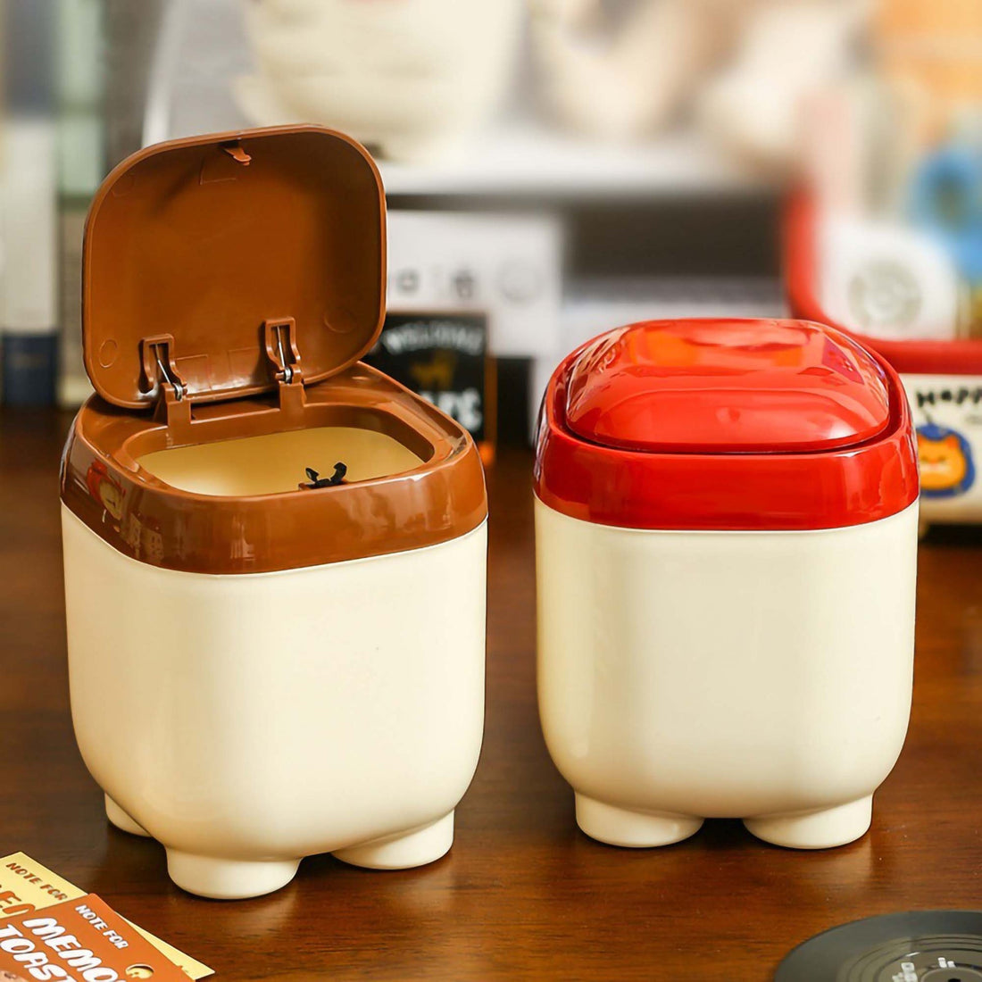 Kawaii dustbin with quirky stickers