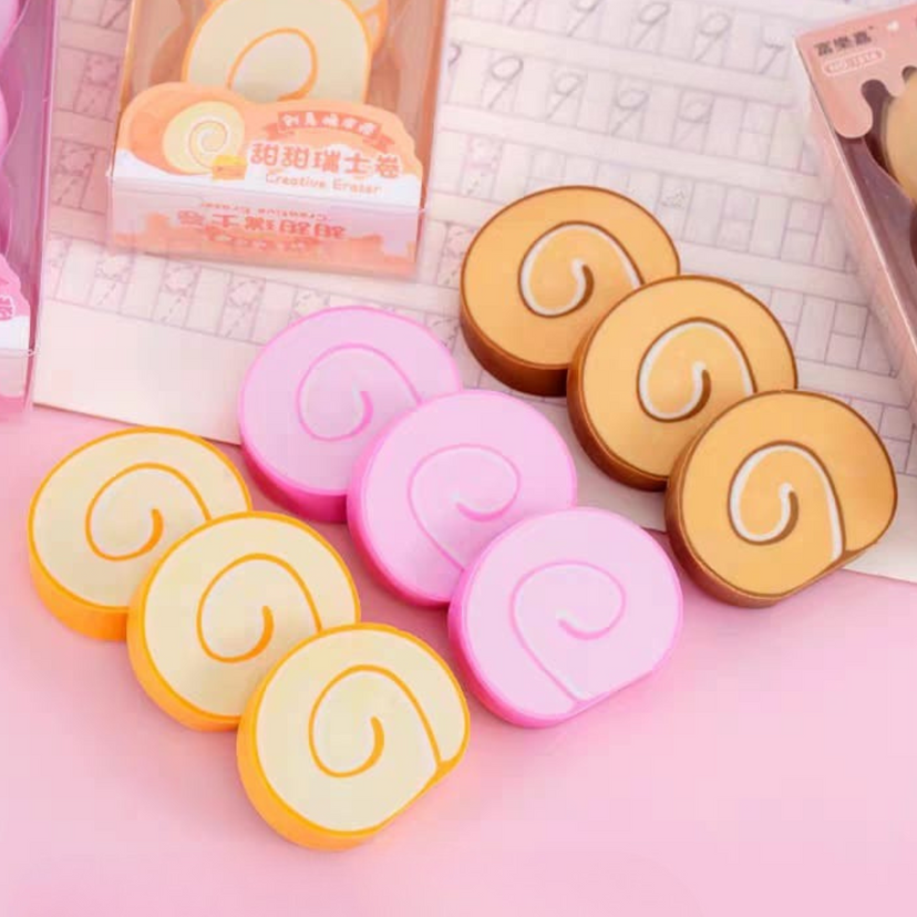 Kawaii swiss roll eraser set