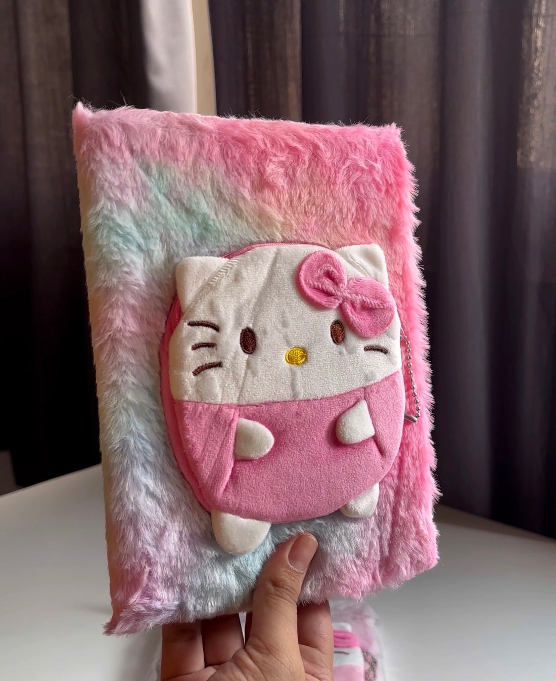 Hello kitty fur notebook with pouch