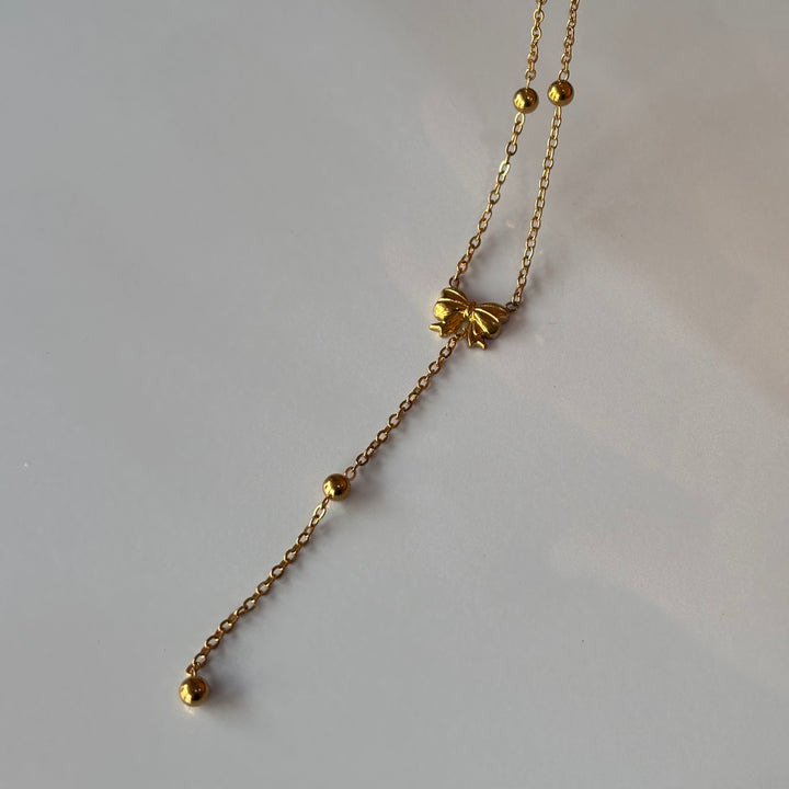 Bow droplet ball chain neckpiece