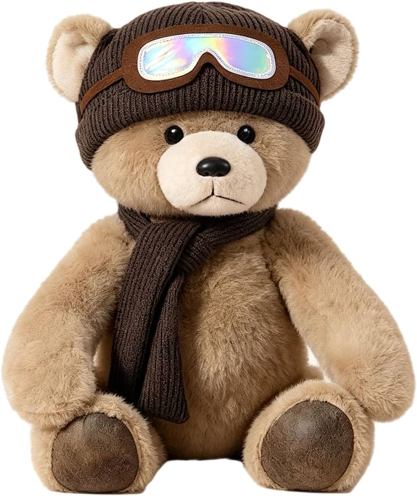 Kawaii teddy bear with scarf and glasses