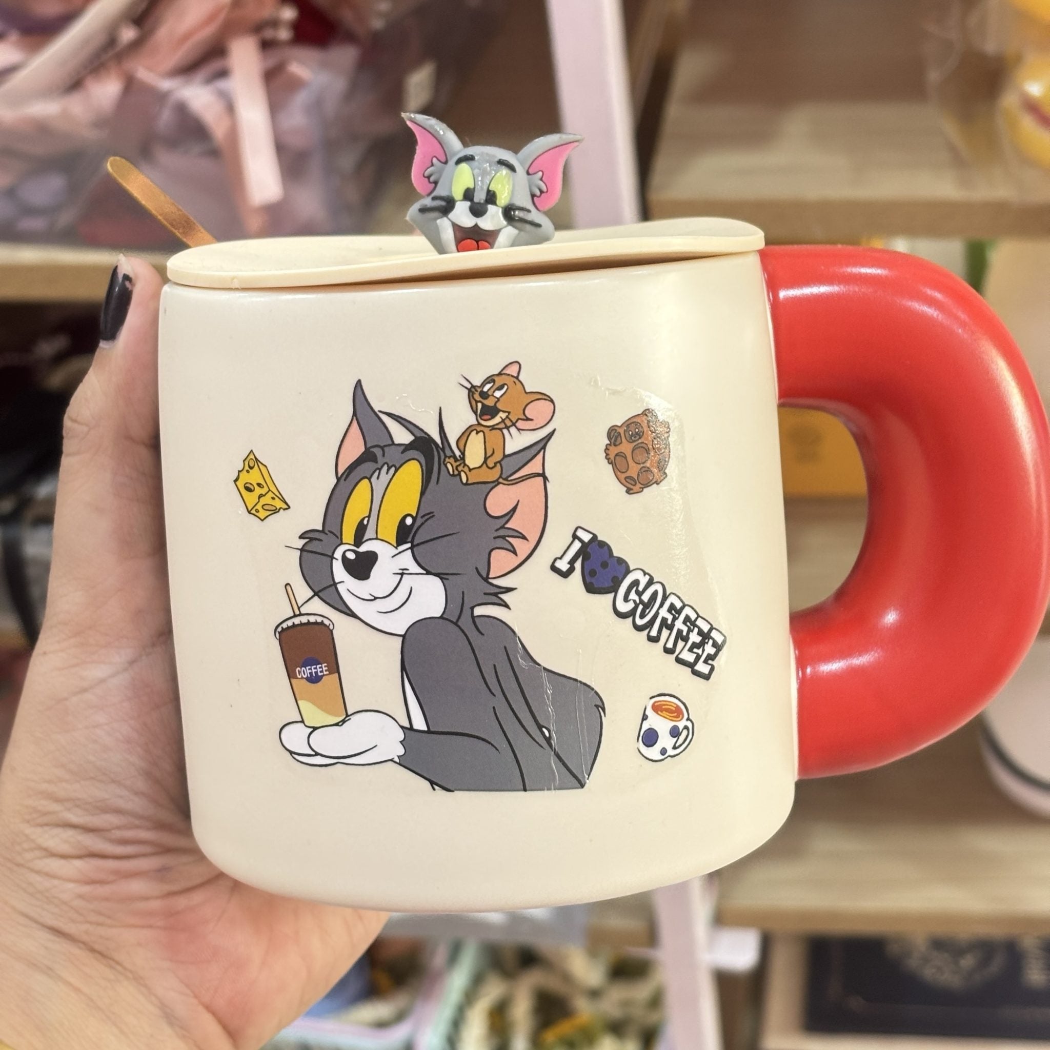 Tom and Jerry large mug with lid and spoon