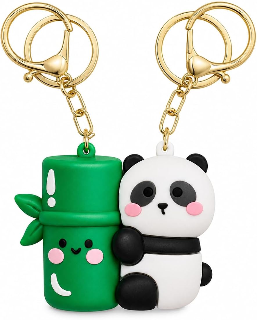 Bamboo panda hugging keychain