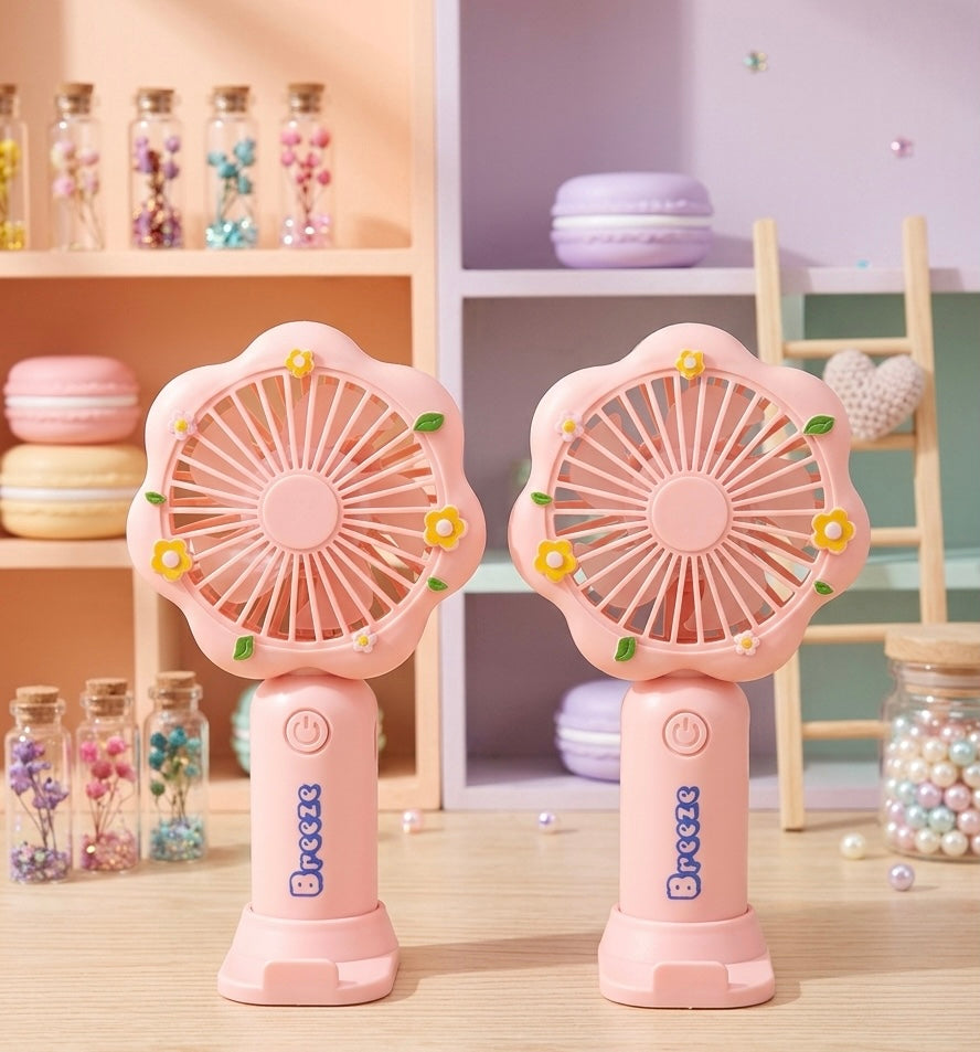 Flower hand fan with phone stand