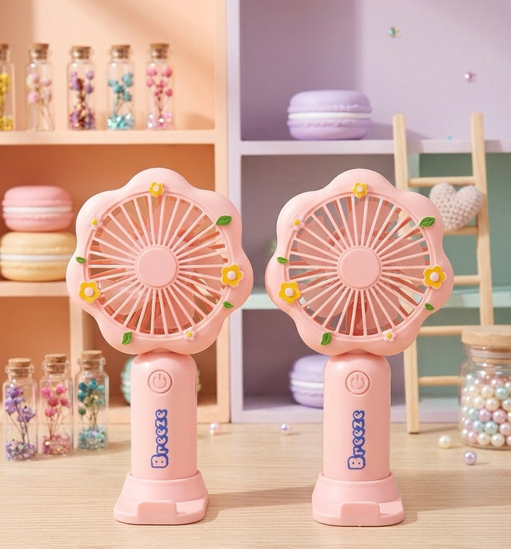Flower hand fan with phone stand