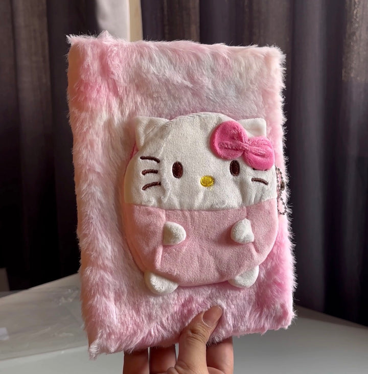 Hello kitty fur notebook with pouch