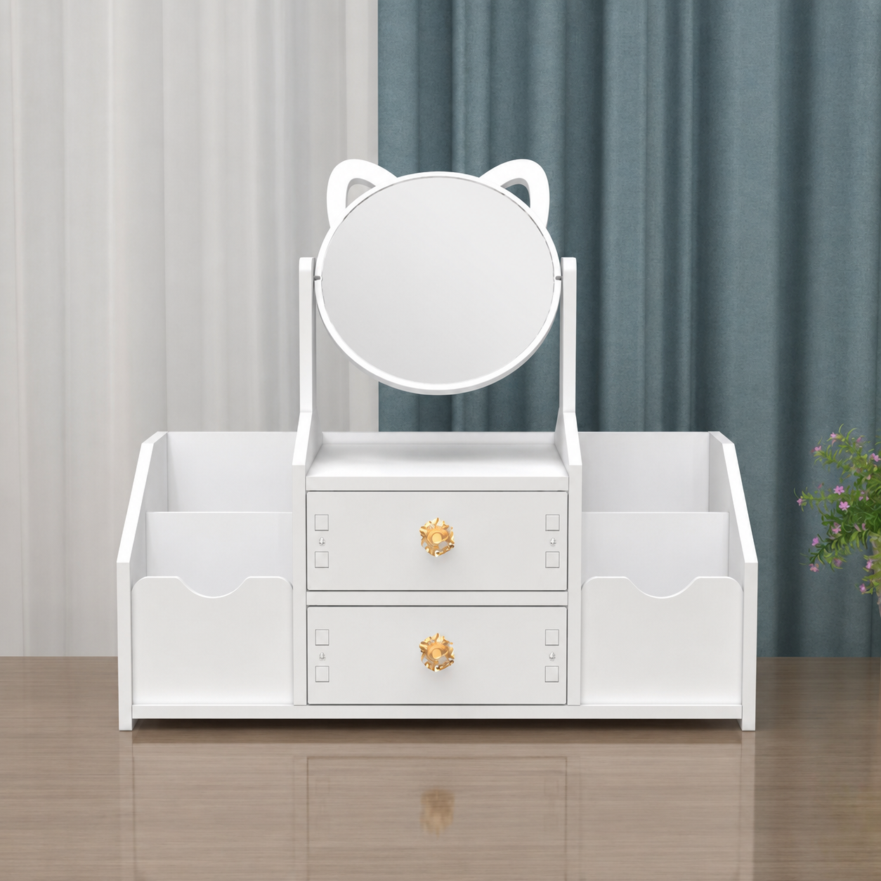 Cat mirror desk organizer