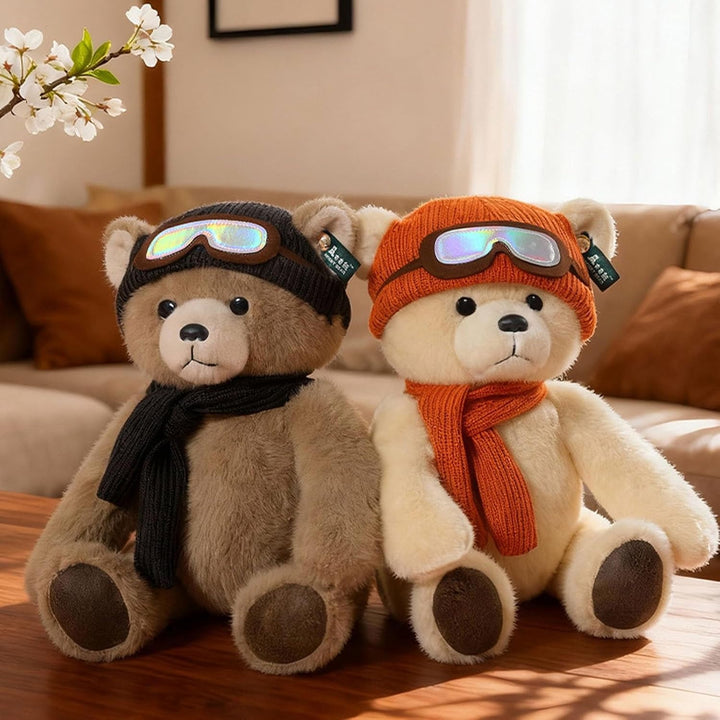 Kawaii teddy bear with scarf and glasses