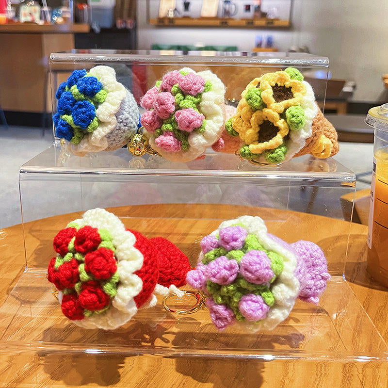Flower crochet bouquet keychain