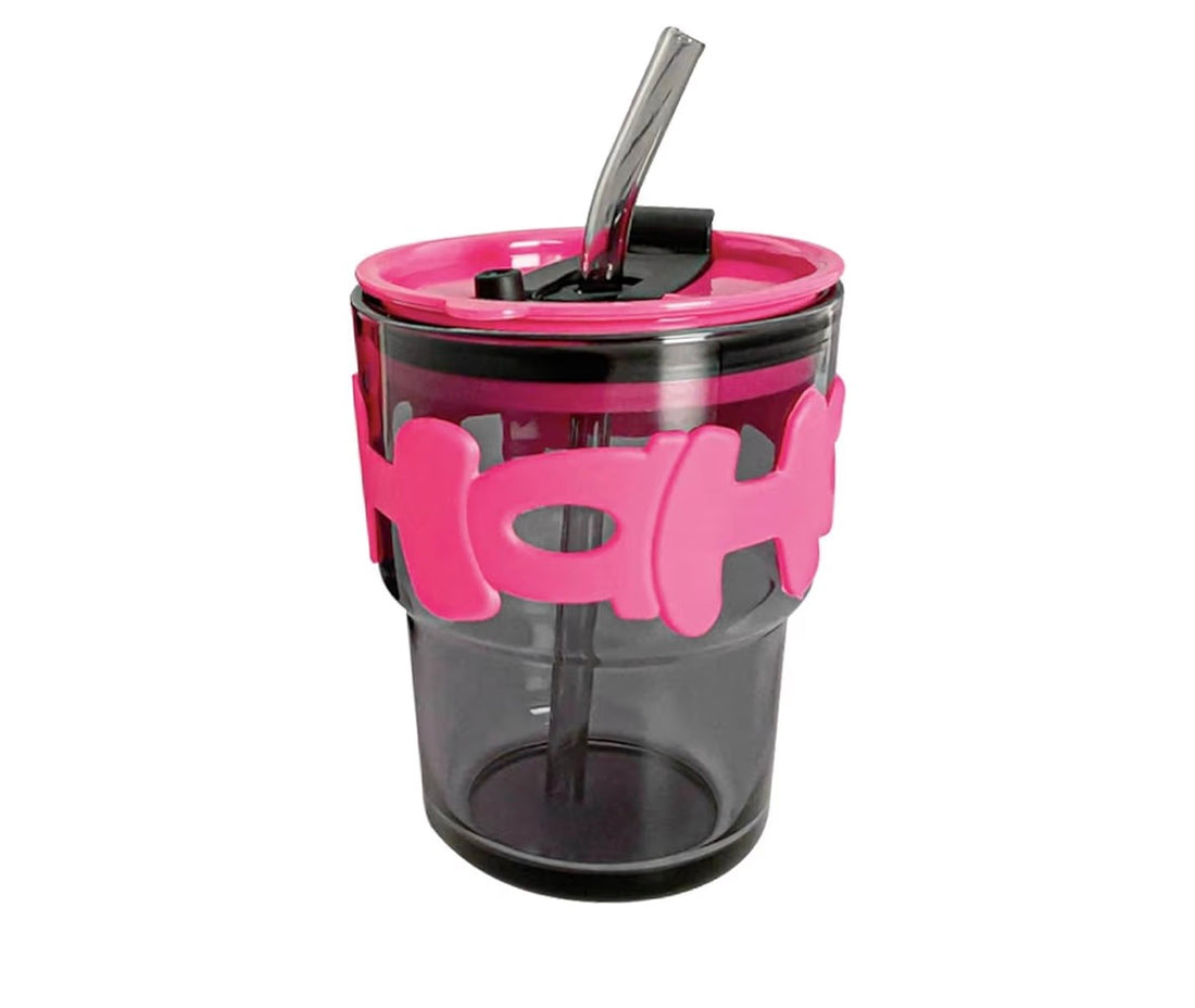 Hohoho pink and black glass sipper