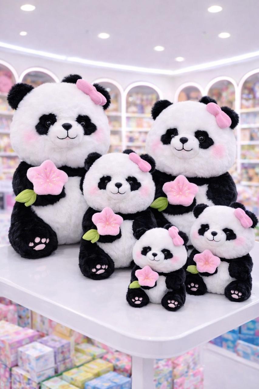 Rotating flower panda soft toy