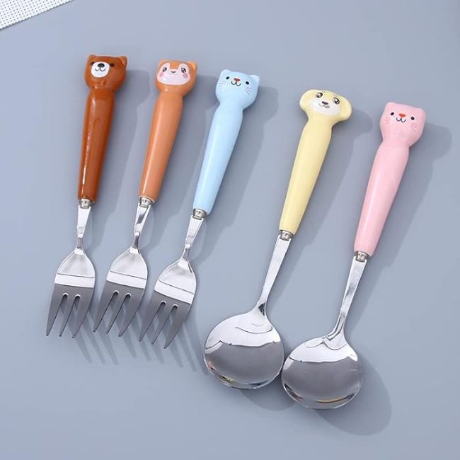 Cute spoon and fork set with case
