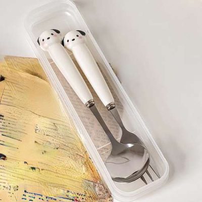Cute spoon and fork set with case