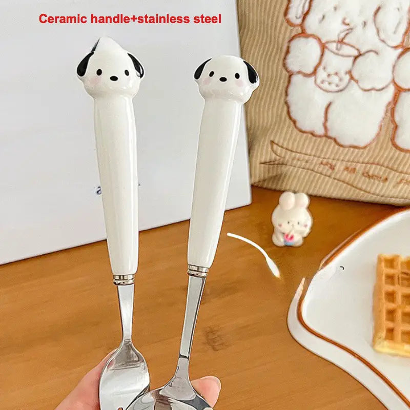 Cute spoon and fork set with case