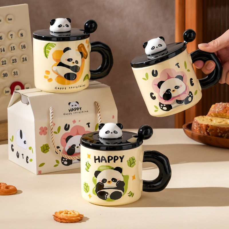 Happy panda mug with lid and spoon