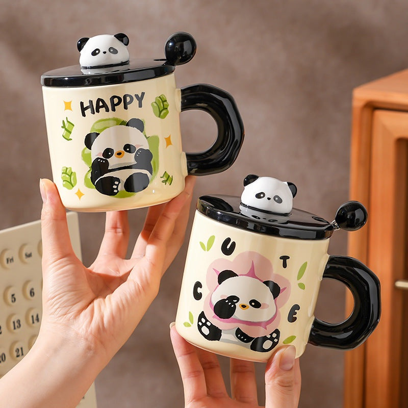 Happy panda mug with lid and spoon