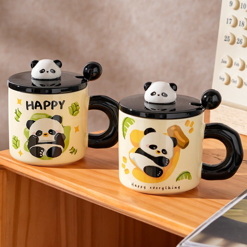 Happy panda mug with lid and spoon