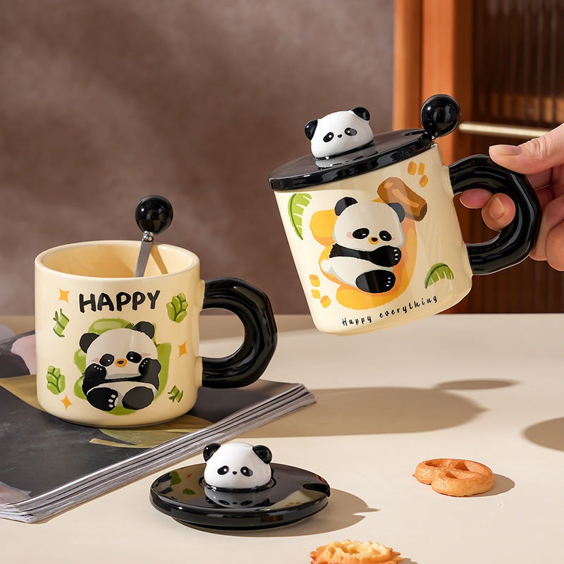 Happy panda mug with lid and spoon