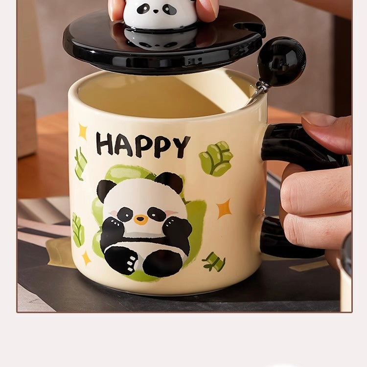 Happy panda mug with lid and spoon