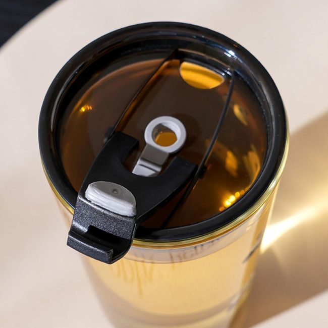 Panda transparent glass sipper with lid and straw